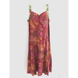 Loco‎ Lindo 100% Rayon Midi Dress Womens Large Red Paisley Sun Dress Boho Costal